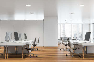 Side view of open space office interior