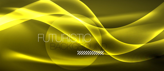 Neon shiny light glowing wave lines