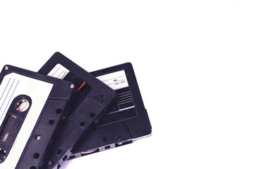 Audio retro vintage  group of audio cassettes tape 70s, 80s, 90s style vintage toning  isolated on...