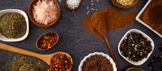 Collage of Various Seasonings Spices and Herbs for Flavorful Cooking and Baking