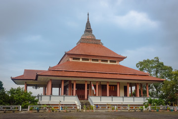 Semarang, Indonesia - December 3, 2017 : View of Pagoda Dhammasala at Vihara Buddhagaya Watugong. Vihara Buddhagaya is Buddhist temple located in Semarang, Indonesia.