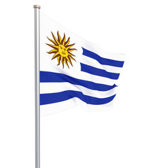 Obraz premium Uruguay flag blowing in the wind. Background texture. 3d rendering, waving flag. Illustration. Isolated on white.