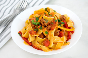 Pappardelle Pasta with Italian Sausage and Basil
