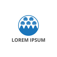 vector illustration shells and wave icon logo design blue color