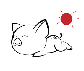 Illustrations of pig action logo on white background, Animals vector of isolated a cute pig icon