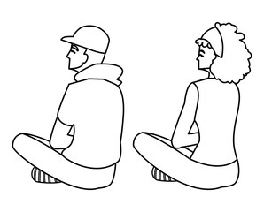 couple seated back characters