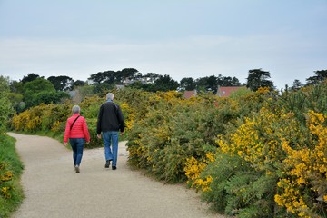 Obraz premium Promeneurs sur un sentier en Bretagne