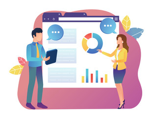 Business woman and man presentation.