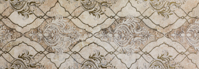 marble kitchen wall tile with abstract mosaic geometric pattern, vintage paper texture