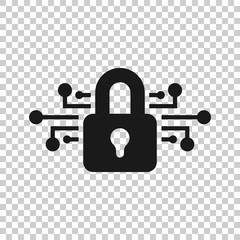 Cyber security icon in transparent style. Padlock locked vector illustration on isolated background. Closed password business concept.
