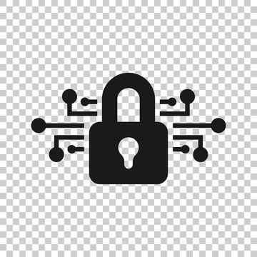Cyber security icon in transparent style. Padlock locked vector illustration on isolated background. Closed password business concept.
