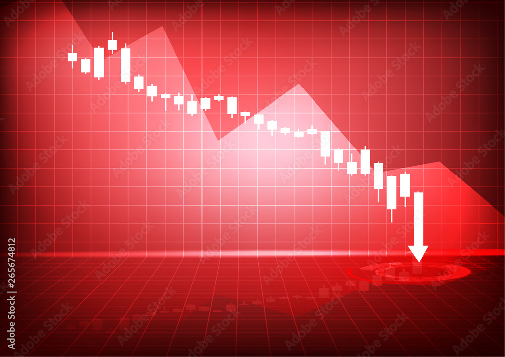 Poster vector : decreasing business graph on red background