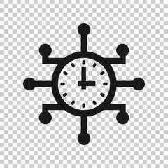 Real time icon in transparent style. Clock vector illustration on isolated background. Watch business concept.