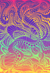 Psychedelic vintage decorative texture. Ethno style, stylish card. Vector hand drawn creative illustration. Gradient neon colors line, isolated on gradient background.