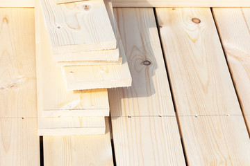 wooden planks on a construction site. Neatly folded.