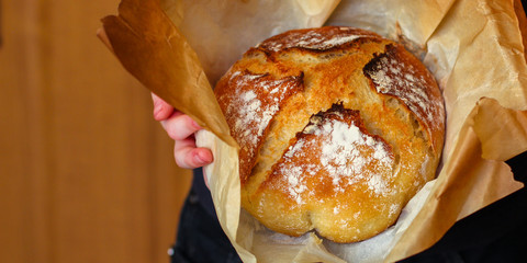 white bread round form, fresh pastries. food background. top