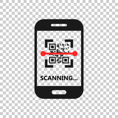 Qr code scan phone icon in transparent style. Scanner in smartphone vector illustration on isolated background. Barcode business concept.