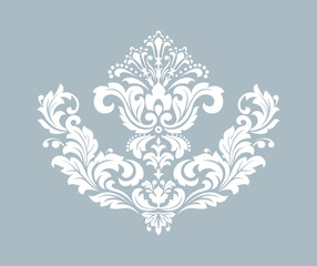Damask graphic ornament. Floral design element. Blue vector pattern