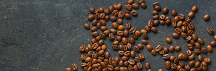 coffee beans (good and bad grain) - arabica and robusta blend (roasted coffee grain). Black...
