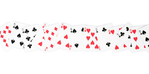 Palying cards row isolated with clipping path