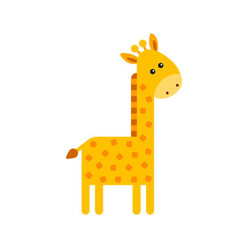 Cute cartoon trendy design little giraffe. Children's picture. African animals wildlife vector illustration icon