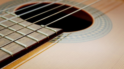 Close up of a guitar body with copy space
