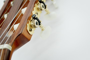 Close up of a guitar neck with copy space