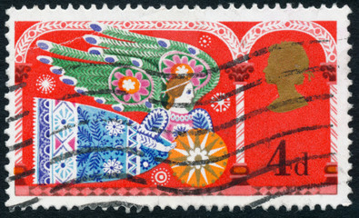 Vintage stamp printed in Great Britain 1967, is dedicated to Christmas