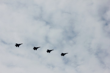 Russian military planes flying for show in Saint Petersburg, Russia 