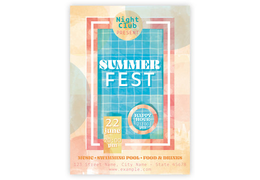 Summer Party Flyer Layout with Pool Imagery