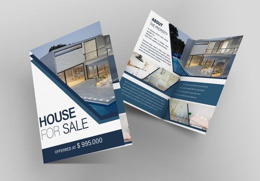 Real Estate Bifold Flyer Layout with Blue Accents