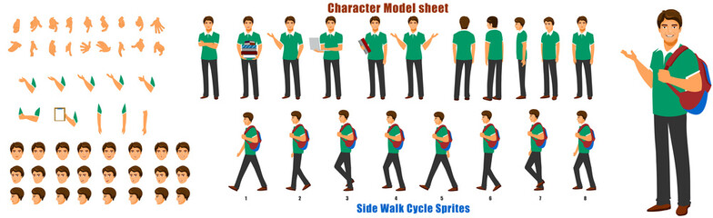 Student Character Model sheet with Walk cycle Animation Sequence 