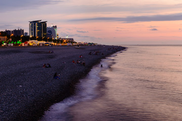 BATUMI, ADJARA, GEORGIA - SEPTEMBER 22: amazing view on Black Sea beach on September 22, 2018 in...