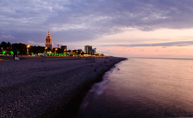BATUMI, ADJARA, GEORGIA - SEPTEMBER 22: amazing view on Black Sea beach on September 22, 2018 in...
