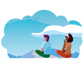 couple contemplating horizon in snowscape scene