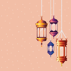 ramadan kareem colors lanterns hanging
