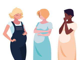 interracial group of pregnancy women characters