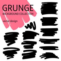 Set of black ink brush strokes backgrounds. Freehand drawing. Grunge abstract design elements isolated on white background. Vector illustration EPS 10.