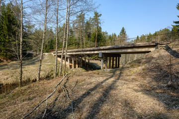 Fototapeta na wymiar bridge over small forest river