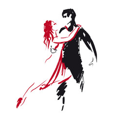 Dancing couple. Argentine tango. Tango dancers vector illustration - obrazy, fototapety, plakaty