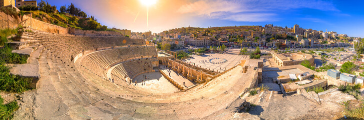 View of the Roman Theater and the city of Amman, Jordan - obrazy, fototapety, plakaty