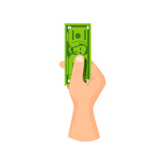 Hand give / take paper money banknote 5 dollars, vector business illustration