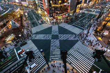 Aluminium Prints Tokyo Aerial view of intersection in Ginza, Tokyo, Japan at night.