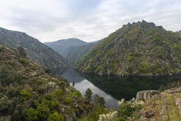 Fototapeta na wymiar The Sil Canyon is a gorge excavated by the river Sil, in Galicia, near the union of this one with the Miño river, in the zone of the Ribeira Sacra.