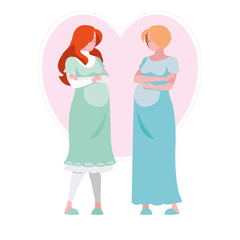 couple of beautiful pregnancy women in heart