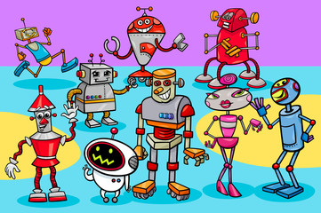 happy robots cartoon characters group