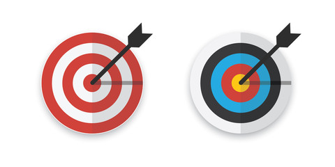 Arrow hitting target. Flat design vector illustration.