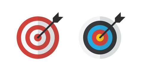 Arrow hitting target. Flat design vector illustration.