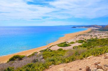 Amazing view of the Golden Beach in Karpas Peninsula, Turkish Northern Cyprus taken on a sunny summer day. One of the most beautiful Cypriot beaches