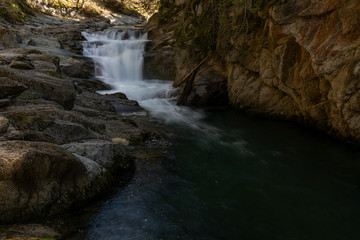 Cubo waterfall in Irati forest in Navarra, Spain